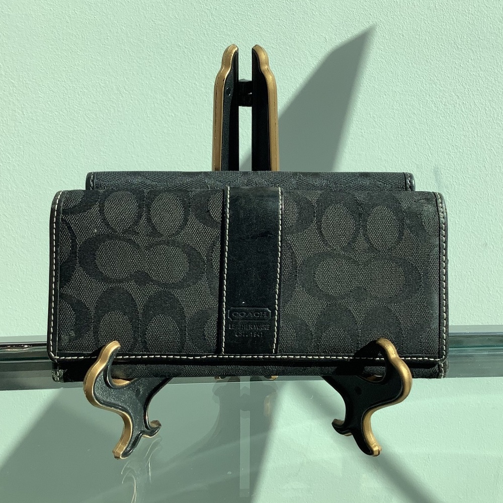 Coach Signature Wallet in Classic Black with Aqua Interior
